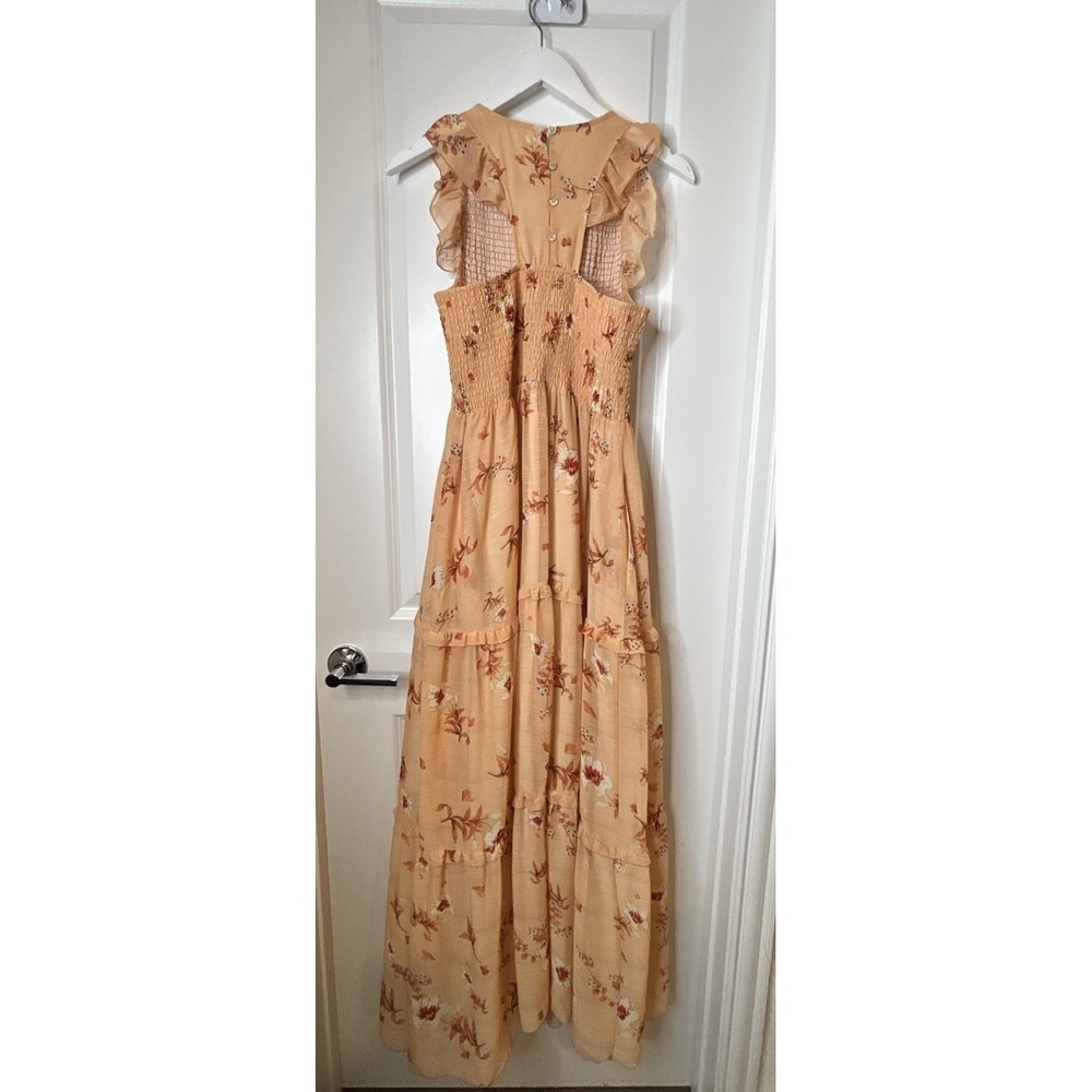 Melloday Women's Large Peach‎ Boho Floral Smocked  Tiered Maxi Dress - Picture 13 of 16
